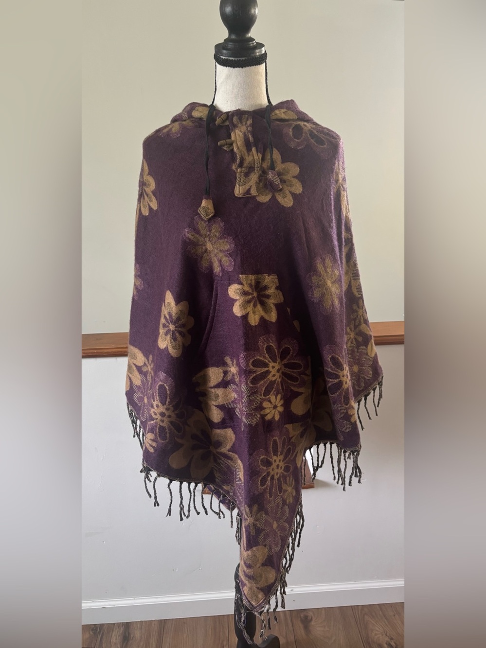 Gypsy Rose Wool Boho Whimiscal Hippie Hooded Poncho